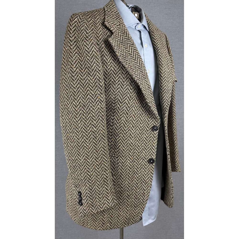 Vintage 50s Bespoke Herringbone Fleck Tweed Blazer Mens 38S Belted Back Brown
